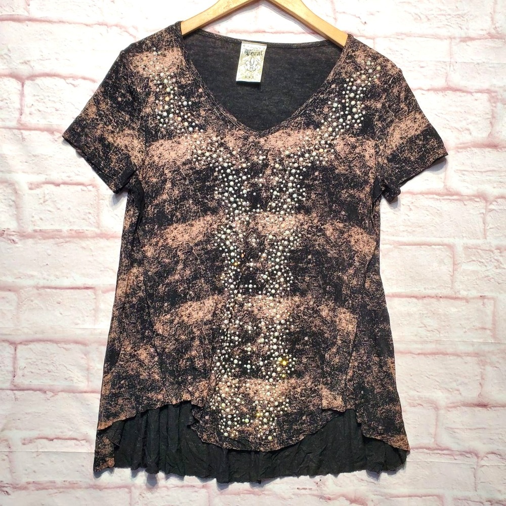 Vocal USA‎ Y2K Rhinestone Cross Top Small USA Made Whimsigoth Fairy Grunge